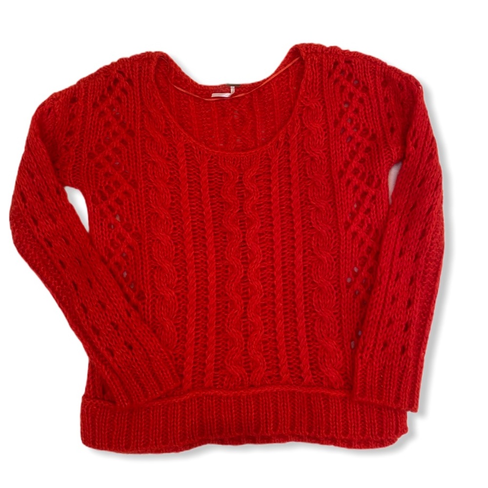 Free People: Red Thick Cable Knit Sweater Medium